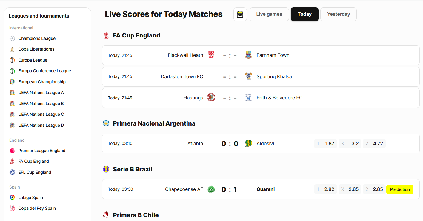 livescores for today matches